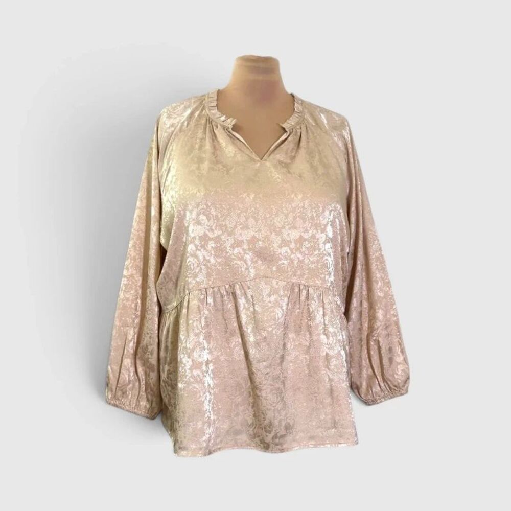 Isaac Mizrahi Live Beige Jacquard Satin Blouse, NWOT! Size 22W